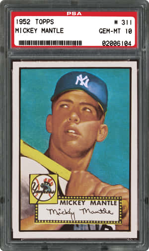 1952年Topps Mickey Mantle棒球卡，PSA Gem-MT 10評級保護殼。 — Galaxy Tab A 壁紙