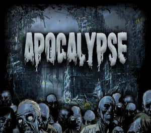 殭屍在滴著液體字母的「APOCALYPSE」字樣下，湧入廢墟城市。 — 毀滅戰士：永恆 壁紙