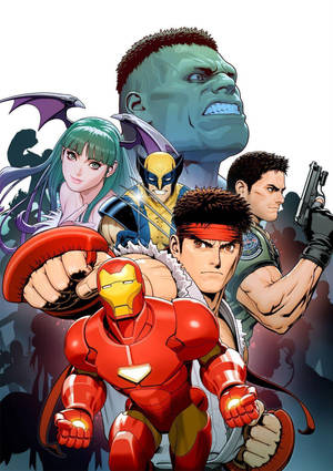 一組動漫超級英雄，包括 Iron Man、Hulk 和 Wolverine，擺出動作姿勢。 — 漫威超級英雄 壁紙