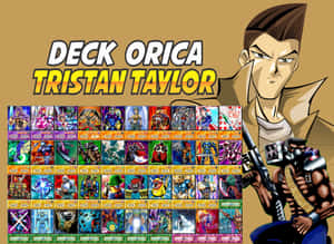 動漫角色 Tristan Taylor 手持槍枝，展示他的遊戲王！卡牌套組。 — 亞當·布羅迪 壁紙