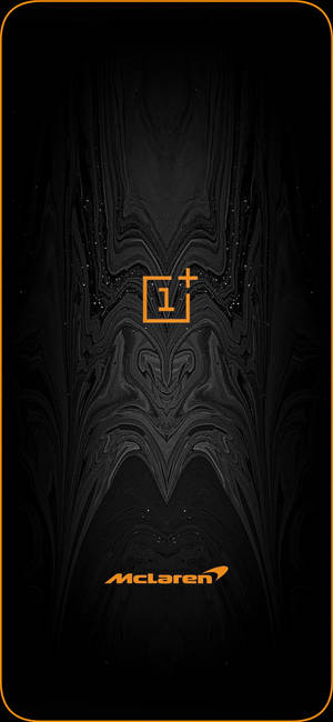 黑色桌布，帶有橙色OnePlus和McLaren標誌及發光邊框。 — OnePlus 壁紙
