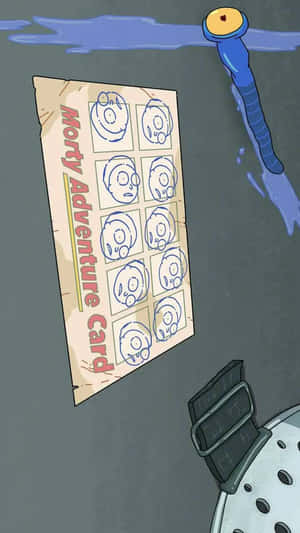 Morty Adventure 卡，上面有九個臉部草圖，漂浮在水下，靠近一條藍色軟管和頭盔。 — iPhone 6 壁紙