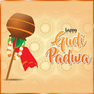 裝飾柱和花環的 Gudi Padwa 節日快樂祝福。