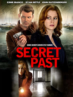 《Secret Past》電影海報，展示演員在懸疑場景中手持槍支和手電筒。 — Galaxy Z TriFold 壁紙