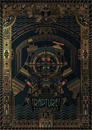 Rapture 的裝飾藝術風格海報，帶有發光的紅色眼睛和機械手臂。 — 遊戲 壁紙