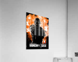 Rainbow Six Siege 遊戲海報，展示戴面具的士兵手持武器，背景熾熱。 — 5:4 壁紙