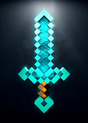 一把來自Minecraft的發光鑽石劍，背景為深色。