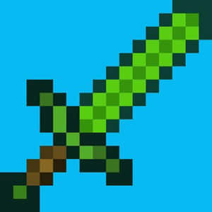 來自Minecraft的像素化鑽石劍，背景為青色 — 翡翠綠 壁紙