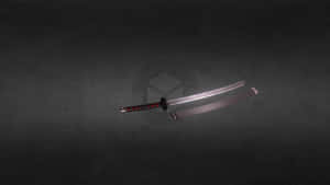 傳統日本武士刀，紅色刀柄和刀鞘，深灰色背景。 — 寵物小精靈 劍與盾 壁紙