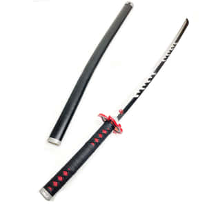 白色背景上的黑色武士刀，帶紅色鑽石握柄和刀鞘 — 竈門禰豆子 壁紙