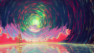 反射表面上的梯子，下方是色彩鮮豔的漩渦宇宙漩渦。 — 夜空 壁紙