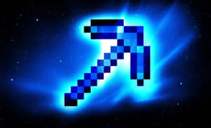 發光的藍色像素鎬漂浮在星空宇宙中。 — 最佳 Minecraft 壁紙