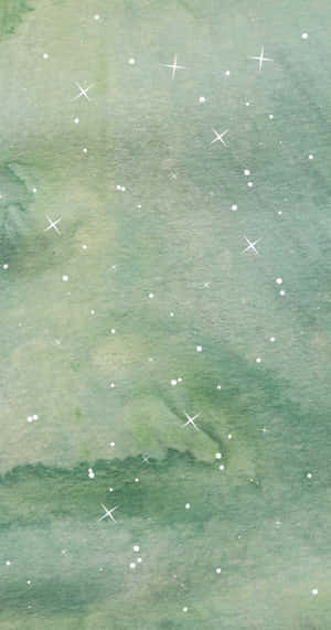 天界場景，有綠色水彩雲和白色星爆。
