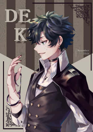 動漫男子身穿黑色背心，手持手銬，綠色眼睛，尖刺頭髮。