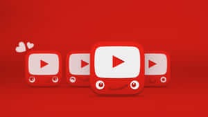 紅色 YouTube 圖示，帶有微笑的臉龐和漂浮的心形，背景為紅色。 — Cia標誌 壁紙
