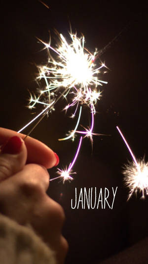 手拿著帶有「january」文字的煙花棒，背景漆黑。 — 十二月 GIF 壁紙