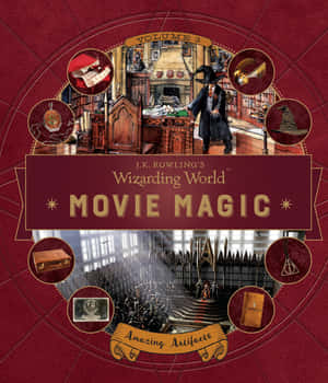 J.K. 羅琳的《Wizarding World Movie Magic》書籍封面，包含魔法物品和場景。 — Galaxy Z Fold 6 壁紙