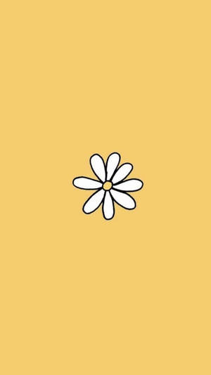 黃色背景上帶黑色輪廓的簡單白色雛菊。 — 簡單 壁紙
