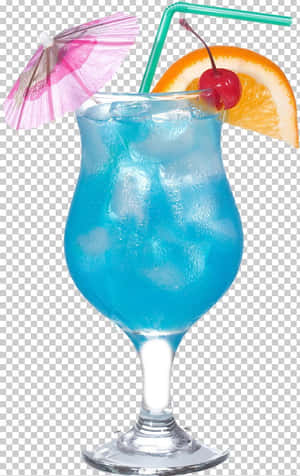 藍色熱帶飲品，配以橙片、櫻桃和粉紅色傘。 — Nubia Flip2 壁紙