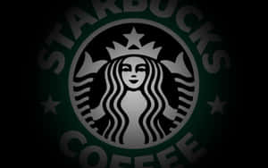 Starbucks咖啡標誌，深綠色圓圈內有女妖，黑色背景。
