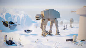 雪地星戰戰鬥場景中的AT-AT步行機和雪地飛船 — 星際大戰 壁紙