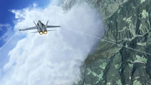 戰鬥機在山脈上空飛行，後燃器點燃。 — 微軟模擬飛行 壁紙