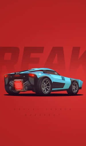 藍色跑車在紅色背景上帶有紅色燈光，適用於Rocket League Breakout。 — Galaxy Tab A 壁紙