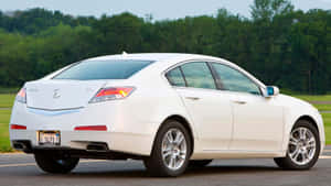 白色Acura TL房車停泊在戶外，靠近綠樹。 — 酷車 壁紙