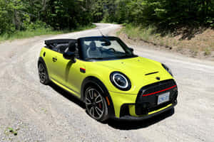 森林碎石路上嘅黃色MINI Cooper開篷車 — Surface Pro 壁紙