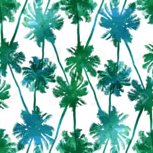 白色背景上的綠色和藍綠色水彩棕櫚樹圖案 — 棕櫚樹 GIF 壁紙