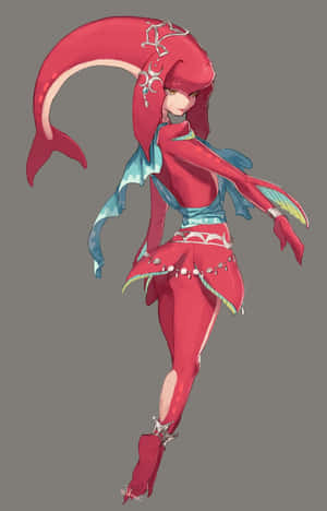 動漫美人魚，紅髮紅尾，身著華麗服裝，優雅地擺姿勢。 — Galaxy Z Fold 8 壁紙