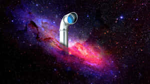 一條未來風格的管道，帶有藍色鏡頭，從色彩繽紛的宇宙星雲中伸出。 — 深色主題 壁紙