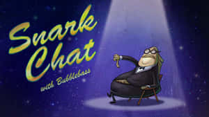穿著西裝的卡通魚在星空夜晚的聚光燈下，為「Snark Chat with Bubblebass」節目。 — 海绵宝宝 壁紙