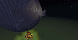一棵Minecraft樹，樹下有一個在星空下發光的營火。 — 毀滅戰士：永恆 壁紙