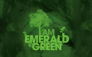 在黑暗森林中，一棵發光的祖母綠樹，帶有文字 I AM EMERALD GREEN。 — 淺綠色美學動態圖 壁紙