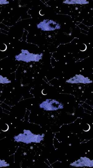 星空夜空圖案中的紫色閃光雲朵、月亮和星星。 — 夜空 壁紙