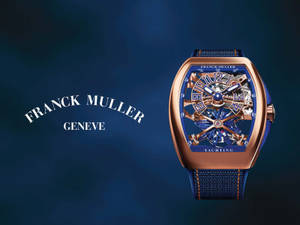 Franck Muller Geneve 遊艇腕錶，玫瑰金錶殼搭配藍色錶帶。 — 藍色 壁紙