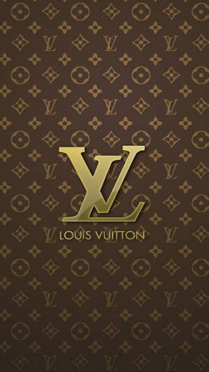 棕色背景上帶有金色標誌和品牌名稱的Louis Vuitton monogram圖案。 — 凌志標誌 GIF 壁紙
