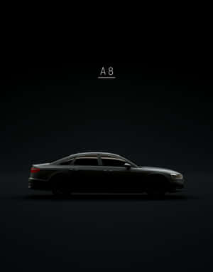 時尚深灰色奧迪A8轎車以側面輪廓展示，背景為漸變黑色，上方有「A8」文字。 — 酷車 壁紙