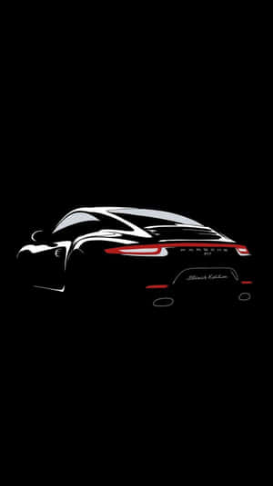 黑色保時捷911 Black Edition汽車輪廓，在黑色背景上帶有白色和紅色亮點。 — 省電 壁紙