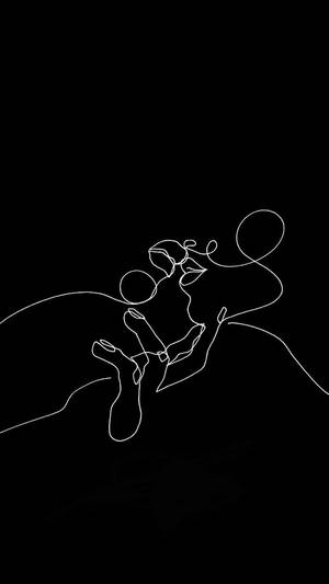 兩隻手在黑底上以連續白線畫出，輕捧一朵纖細的花。