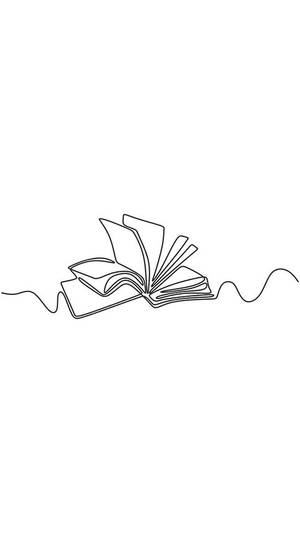 一幅單一連續線條畫，描繪一本打開的書，書頁上流動著線條。