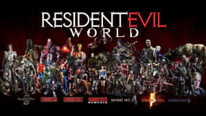 Resident Evil World 宣傳藝術， featuring 系列中的角色和怪物。 — 生化危機 壁紙