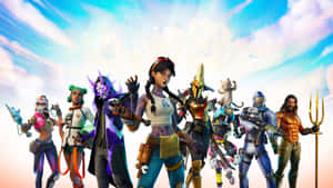 一群穿著色彩繽紛服裝的 Fortnite 遊戲角色一起擺姿勢。 — 型格 Fortnite 壁紙