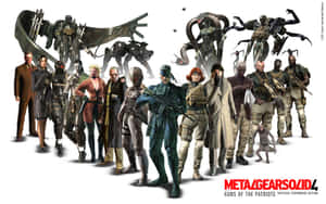 來自《Metal Gear Solid 4》的角色和機械敵人為宣傳圖片擺姿勢。 — 寵物小精靈 劍與盾 壁紙