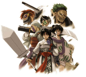 穿著傳統服飾、手持劍和武器的動漫戰士。 — 鹿丸 壁紙