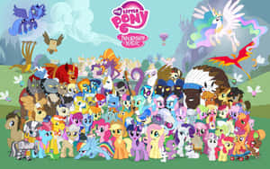 My Little Pony角色在帶有城堡和飛行生物的魔法幻想場景中。 — 馬 壁紙