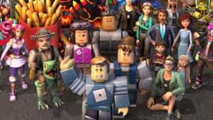 一群色彩繽紛的Roblox頭像在數位世界中一起擺姿勢。 — 美學 Roblox 壁紙
