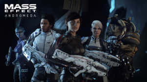 Mass Effect Andromeda 船員穿著未來裝甲在太空船中手持武器。 — 質量效應 壁紙