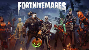 夜晚陰森森林中穿著萬聖節服裝的Fortnite角色。 — 萬聖節恐怖 壁紙